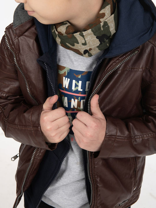 Kids Coat Short with Hooded Brown