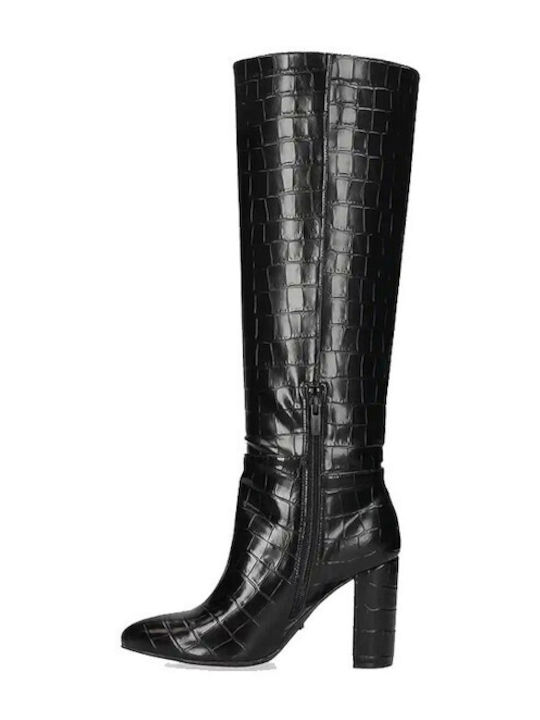 Krystal Indy Γυναικείες Μπότες με Ψηλό Τακούνι Black Croco