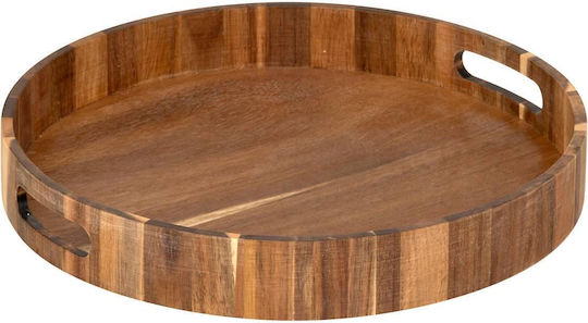 5Five Wooden Round Serving Tray with Handles in Brown Color 35x35x5cm 190167 1pcs