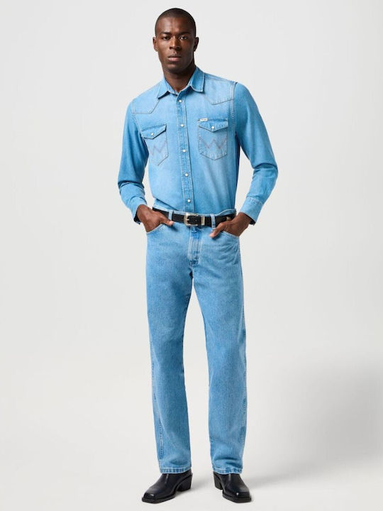 Western Shirt Long-sleeved Corduroy Shirt Light Blue