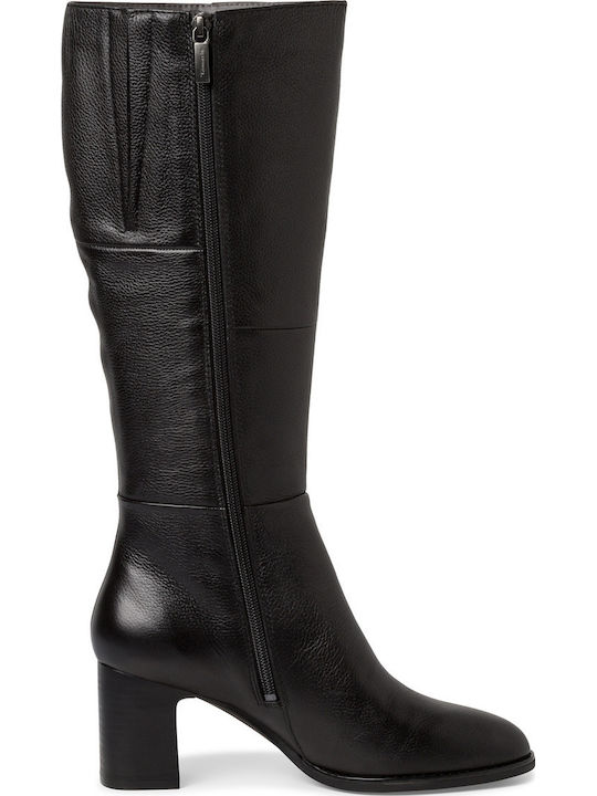 Leder Damenstiefel mit mittlerem Absatz Schwarz
