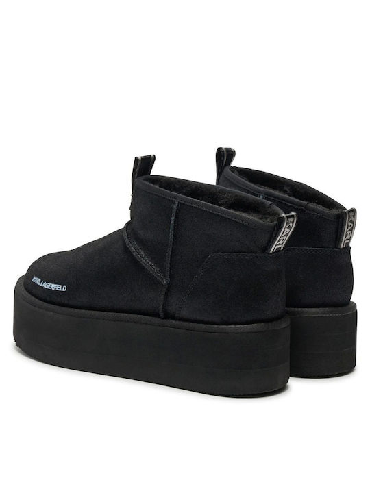 Suede Medium Heel Snow Boots Black