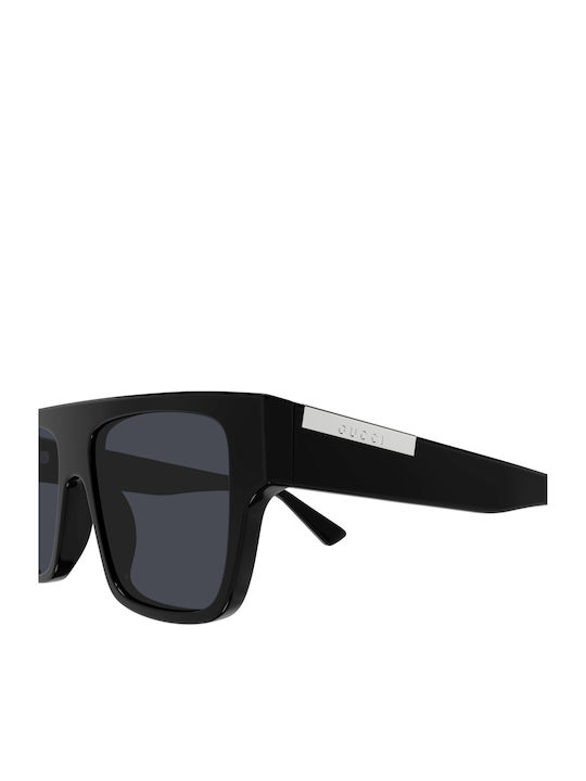 Gucci Unisex Sunglasses with Black Horn-Rimmed Frame and Grey Lens