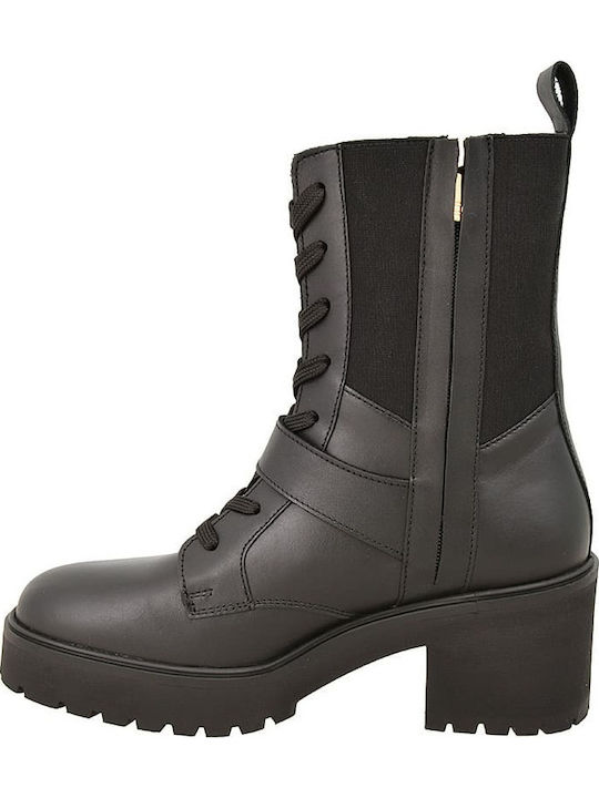 Leather Medium Heel Women's Boots with Zipper Black