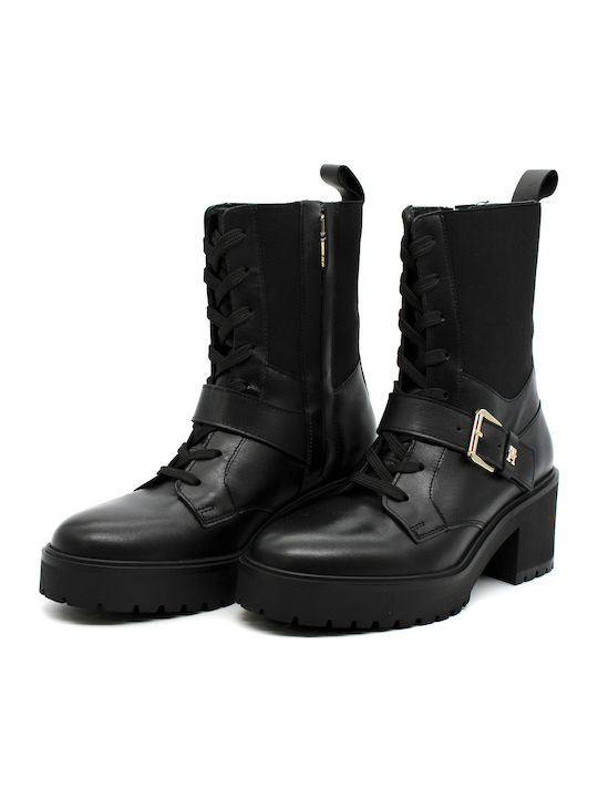 Leather Medium Heel Women's Boots with Zipper Black