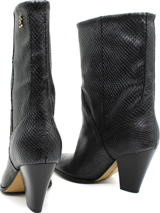Leder Damenstiefel Cowboy Schwarz