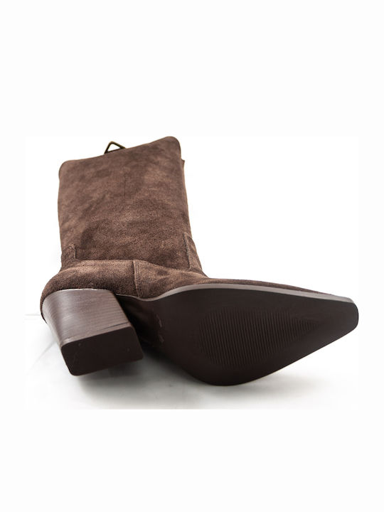 Suede High Heel Cowboy Boots Brown