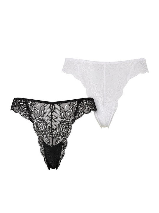 Дамско Бразилско 2Pack с дантела Black, White