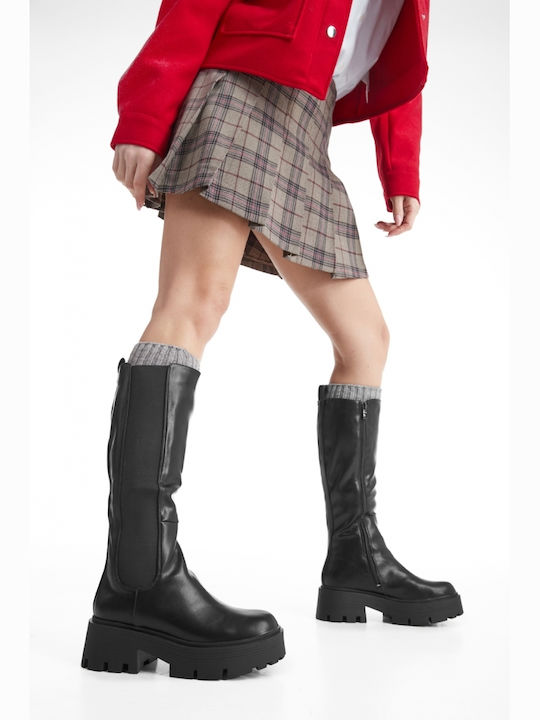 Wildleder Damenstiefel mit mittlerem Absatz Schwarz