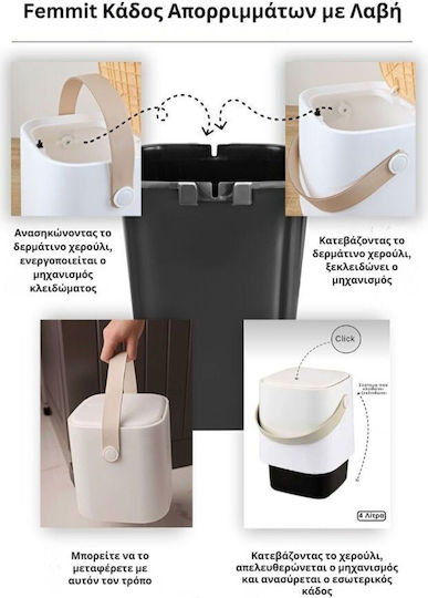Femmit Waste Bin Handle Inner Bucket 4l Kitchen & Bathroom – White