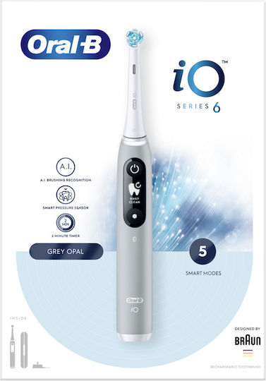 Oral-B Io Series 6 Electric Toothbrush with Pressure Sensor and Travel Case Gray