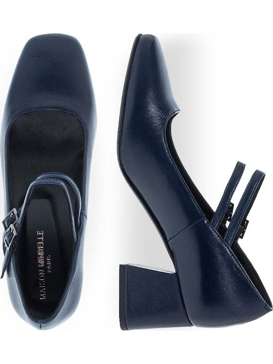 Leder Pumps mit Riemchen Blau