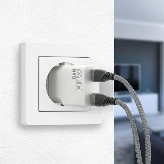 everActive Φορτιστής Χωρίς Καλώδιο GaN με 2 Θύρες USB-C 30W Power Delivery / Quick Charge 3.0 Λευκός (SC-385Q)