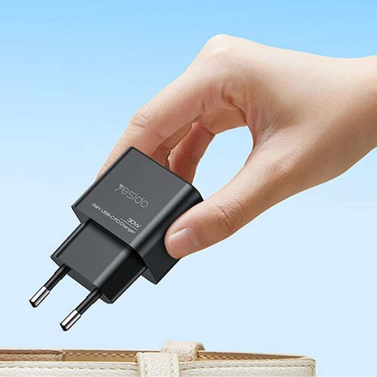 Yesido Charger Without Cable GaN with USB-A Port and USB-C Port 30W Power Delivery Blacks (YC64)