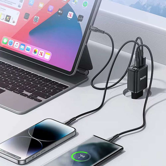 Yesido Ladegerät ohne Kabel mit USB-A Anschluss und 2 USB-C Anschlüsse 30W Stromlieferung Schwarzs (YC69)