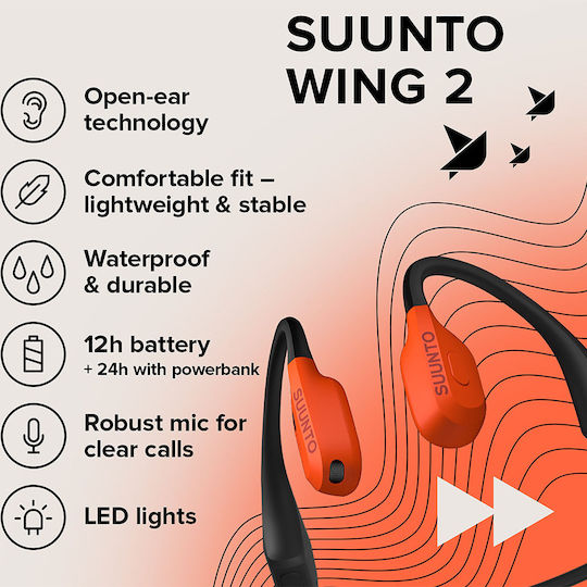 Suunto Wing 2 Knochenleitung Bluetooth-Freisprecheinrichtung Kopfhörer mit Schweißresistenz und Ladeetui Orange