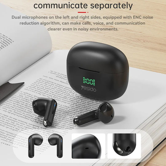Yesido TWS19 Earbud Bluetooth Handsfree Ακουστικά με Θήκη Φόρτισης Μαύρα