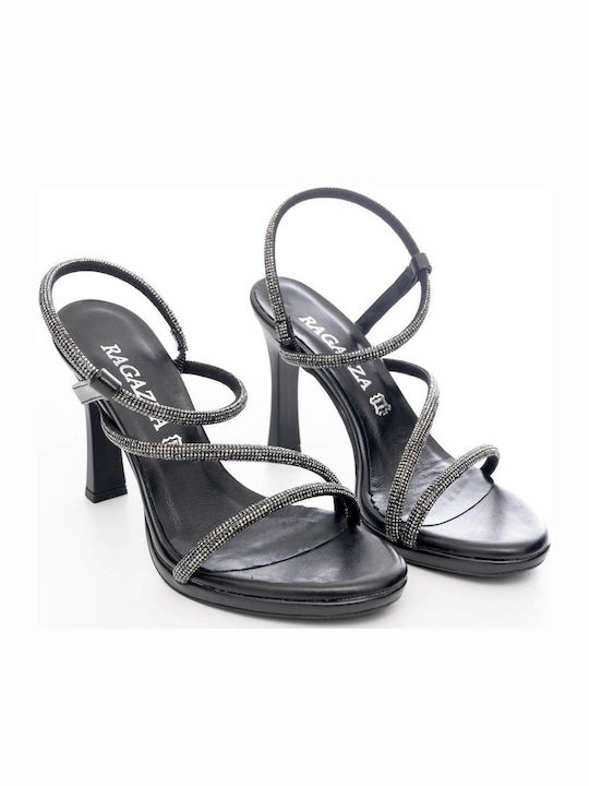 Leather Sandals with Strass Black