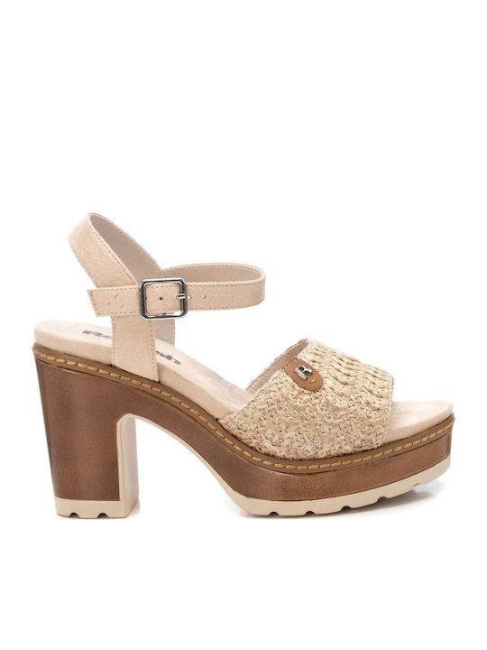 Stoff Sandalen Beige