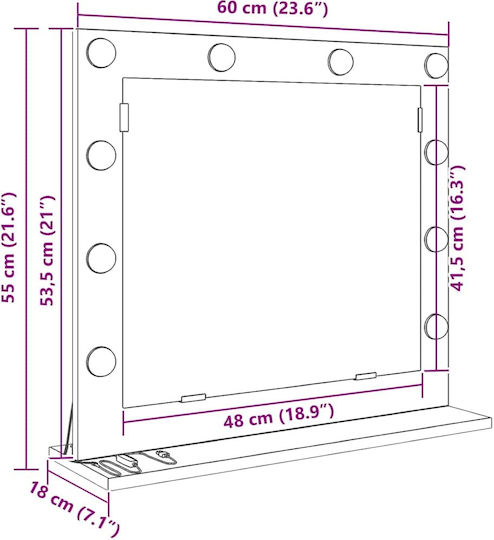 Vidaxl Καθρέφτης Vanity Led Φώτα Γκρι Σκυρόδεμα 60x55x18 Εκ Γκρι