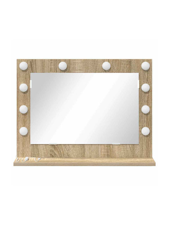 vidaXL Ορθογώνιος Καθρέπτης Μπάνιου Led με Ράφι 60x45cm Μπεζ