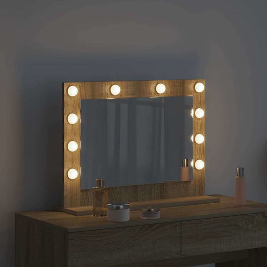 vidaXL Rechteckiger Badezimmerspiegel LED mit Regal 60x45cm Beige