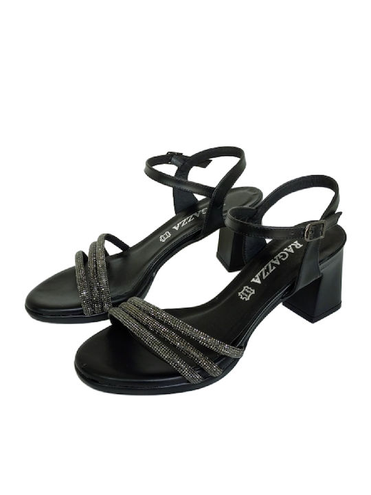 Ragazza Sandals with Straps and Rhinestones Black