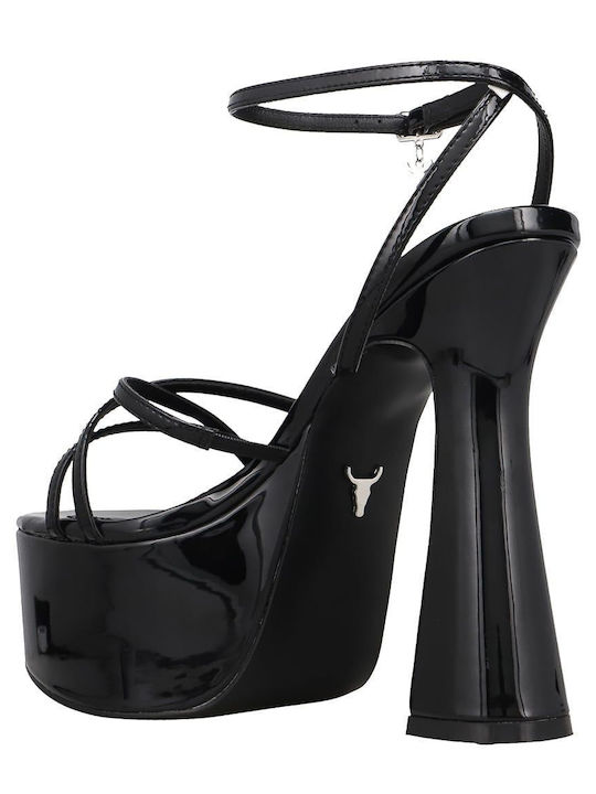 Heartbreak Sandals from Patent Leather with Strass Black