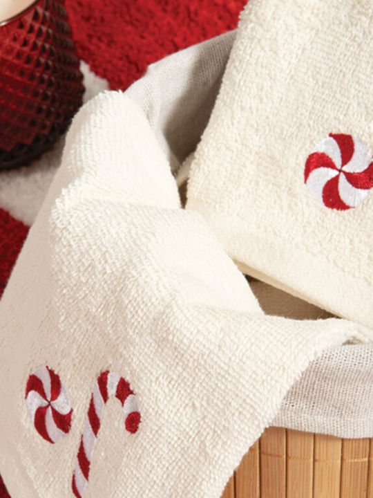 Nef-Nef Homeware Πετσέτα Χεριών Sweet Christmas 30x50εκ. Ecru 2τμχ Βάρους 400gr/m²