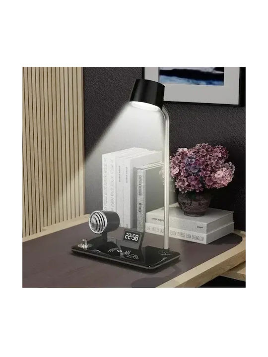 Tabletop Rechargeable Wireless Alarm Clock Lamp & Bt Speaker – Black