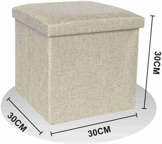 Stool For Living Room With Storage Space Upholstered with Fabric Beige 30x30x30cm