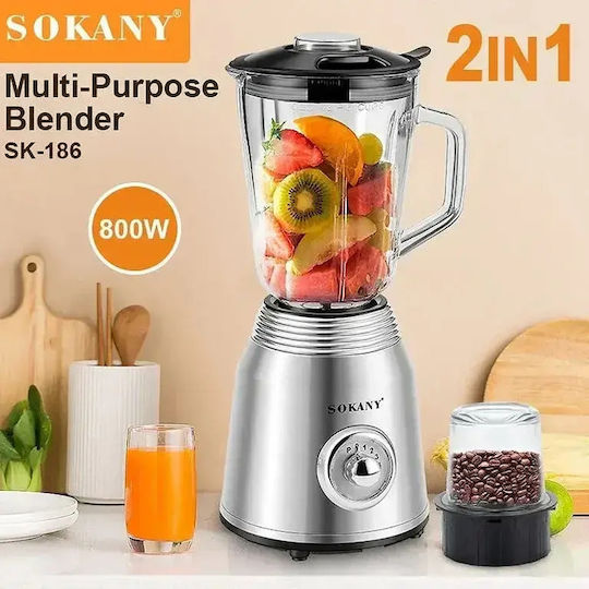 Sokany Блендер с Пластмасова Каната 1,5 л 800W Inox SK-186