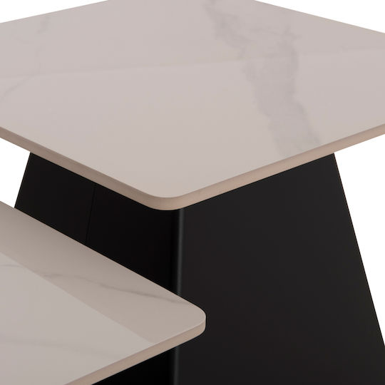 Square Central Coffee Table Sintered Glass Black 2 Pieces W70xL70xH42cm