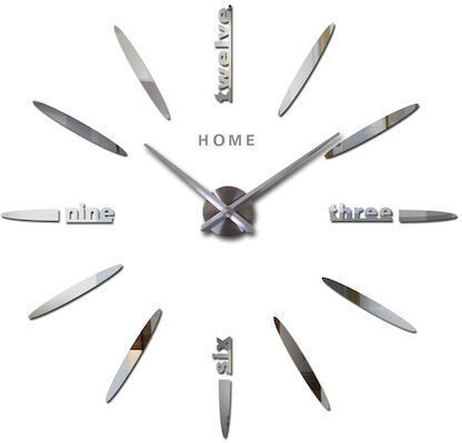 Factory 3D Wanduhr Aufkleber Metallisch Silber Ø24cm