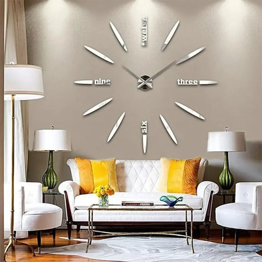 Factory 3D Wanduhr Aufkleber Metallisch Silber Ø24cm