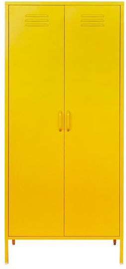 Double Door Wardrobe Metallic with 2 Shelves Yellow 76x50x170cm