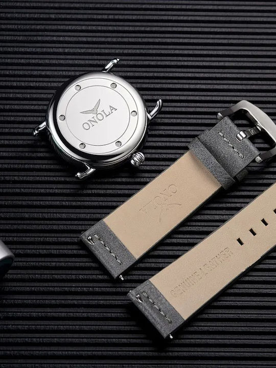 Onola Ceas Bărbați 41mm Baterie Cu Curea Din Piele Gri