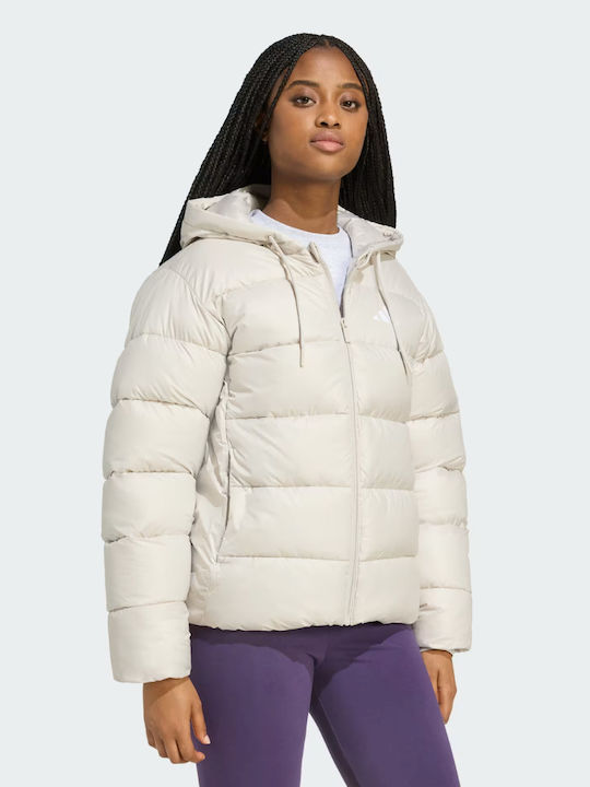 Daunen-Kinder-Sportjacke mit Kapuze Beige