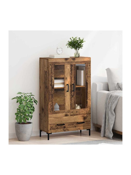 Living Room Display Cabinet Made of Wood & Metal with Windowed Old Wood 69.5x31x115cm