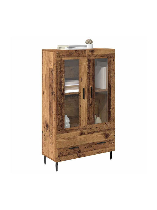 Wall Living Room Display Cabinet made of Wood & Metal with Glass Old Wood 69.5x31x115cm