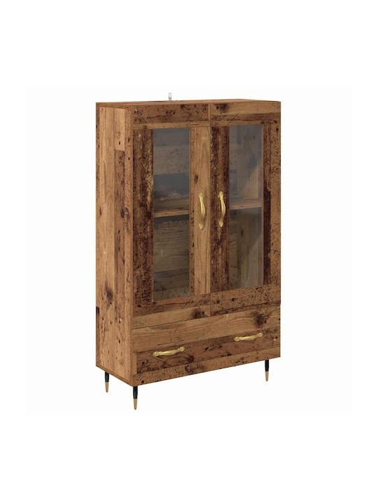 Wall Living Room Display Cabinet made of Wood & Metal with Glass Old Wood 69.5x31x115cm
