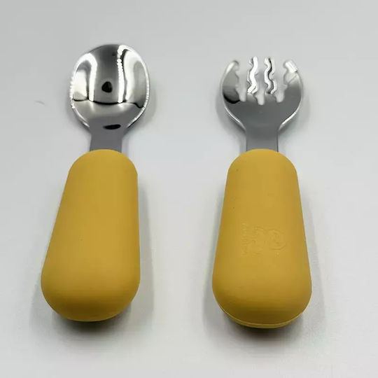 Pandaboo Baby Set with Fork made of Silicone Beige 2pcs