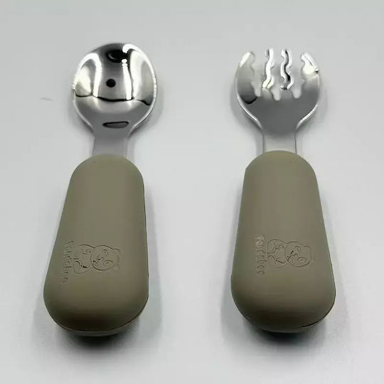 Pandaboo Baby Set with Fork made of Silicone Beige 2pcs