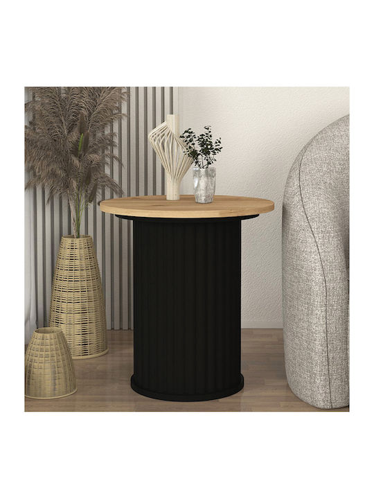 Round Side Coffee Table Bohema Wooden Black - Sepet Oak W50xL50xH53.2cm