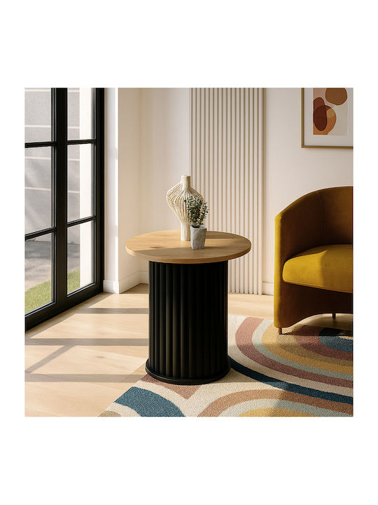 Round Side Coffee Table Bohema Wooden Black - Sepet Oak W50xL50xH53.2cm