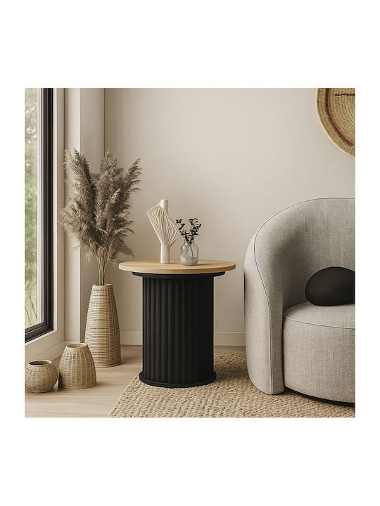 Round Side Coffee Table Bohema Wooden Black - Sepet Oak W50xL50xH53.2cm