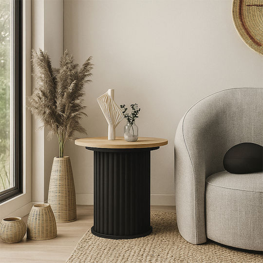 Кръгла Странична Маса Bohema Дървена Черна Sepet Oak Ш50xД50xВ53.2см