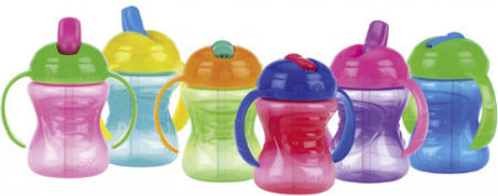 Nuby Kunststoff Kinder Trinkflasche mit Stroh Rosa 240ml