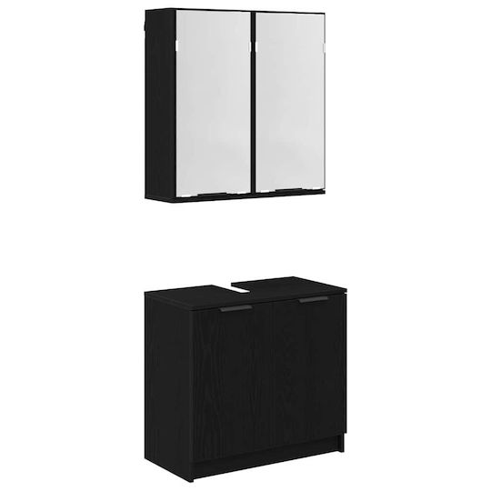 vidaXL Шкаф със Мивка, Огледало & Колона Black Beech