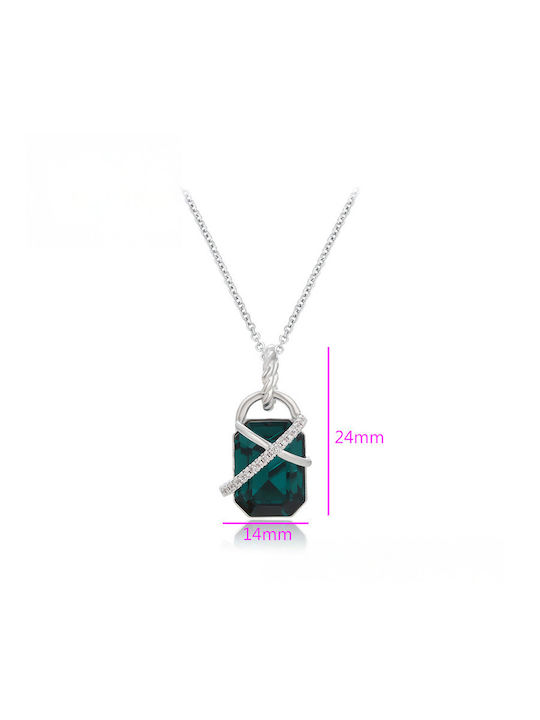 Chrysothemiss Γυναικείο Κολιέ Emerald Orbit Επιπλατινωμένο Πράσινο Κρύσταλλο & Ζιρκόν Chrysothemiss Γυναικείο Κολιέ Emerald Orbit Επιπλατινωμένο Πράσινο Κρύσταλλο & Ζιρκόν